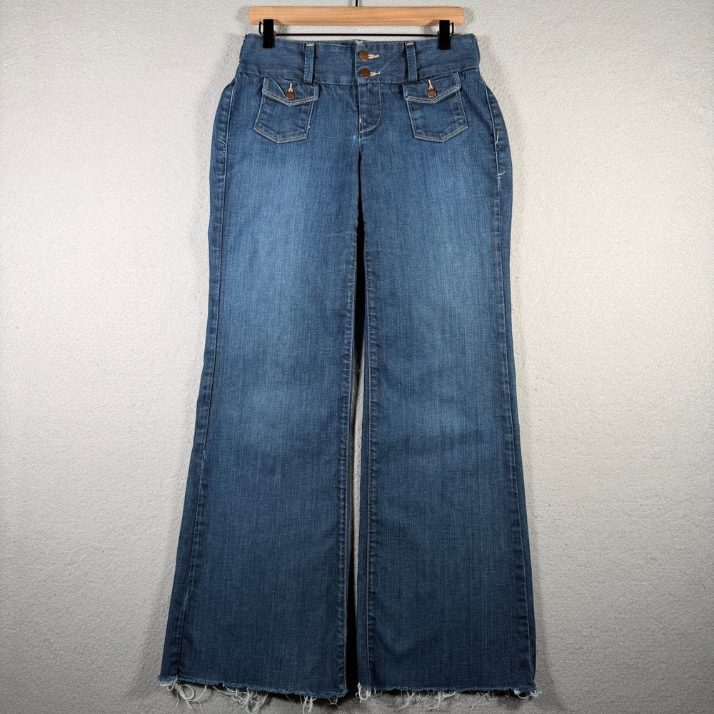 Lucky Brand Manhattan Trouser Wide Leg Blue Jeans Raw Hem 8/29 Medium Wash Denim